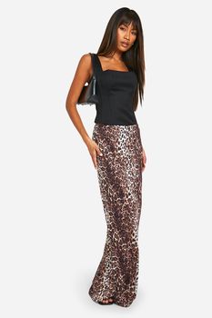 Falda Maxi De Tela Jersey Con Estampado De Leopardo, Multi