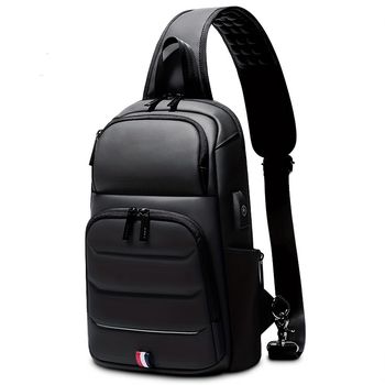 Bolso bandolera para hombres con puerto de carga USB, bolso de pecho impermeable, elegante mochila mensajera con agujero para auriculares