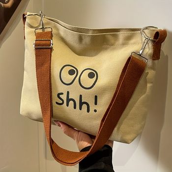 Bolso Cruzado Con Estampado De Ojos Grandes De Dibujos Animados, Bolso De Hombro De Lona Simple, Bolso De Hombro Preppy Para La Escuela Y Los Viajes