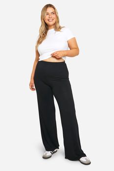 Pantalón Plus Básico Ancho De Tela Jersey, Negro