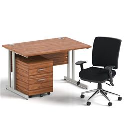 Impulse 1200 Desk Walnut/Silver Cantilever 2 Dr Mobile Ped Black Chair