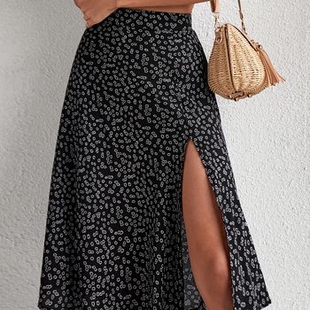 Faldas Estampadas De Flores Boho, Faldas Midi Elegantes De Cintura Alta Para Primavera Y Verano, Ropa De Mujer