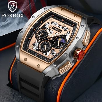 Reloj De Pulsera De Cuarzo Impermeable Para Hombres De Foxbox, Relojes Deportivos De Silicona Con Fecha