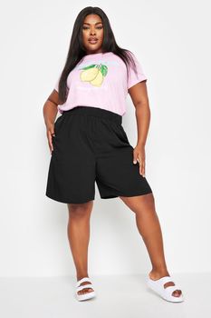 Yours Bermudas Negras Cintura Elástica, Mujer Curvy Y Tallas Grandes, Yours