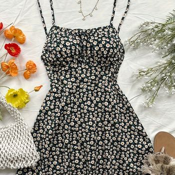 Vestido de tirantes con estampado floral, elegante vestido camisero sin mangas con lazo en la espalda para primavera y verano, ropa de mujer