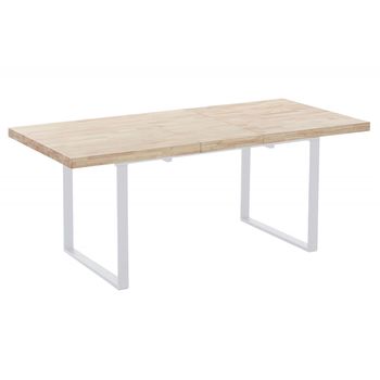 Mesa de comedor extensible de madera clara y acero blanco