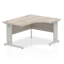 Impulse 1400mm Right Crescent Desk Grey Oak Silver Cable Managed Leg