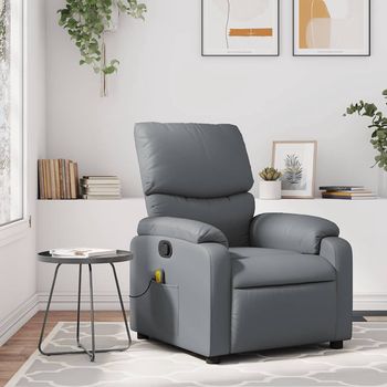 vidaXL Sillón de masaje reclinable cuero sintético gris