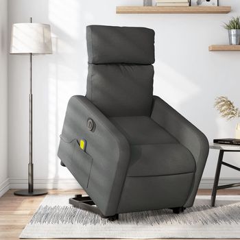 vidaXL Sillón de masaje eléctrico reclinable elevable tela gris oscuro