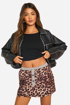 Minifalda Estilo Bóxer Con Estampado De Leopardo Y Cintura Elástica, Multi