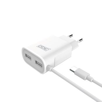 3Go Cargador Hogar MicroUSB +2 Puertos 5V 2A 1.5m Blanco