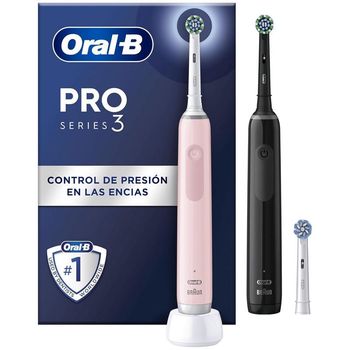 Oral-B Pro 3 3900N Pack de 2 Cepillos de Dientes Eléctricos con Mango Recargable y Cabezal de Recambio Negro/Rosa