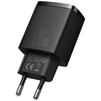 Baseus Cargador Quick Charger de Carga Rápida 20W USB y USB-C Negro