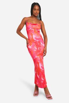 Vestido Petite Maxi Plisado Con Estampado Abstracto, Pink