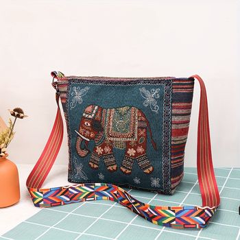 Bolso De Hombro De Estilo Étnico Vintage, Bolso Bandolera Bordado Retro, Bolso De Mano Y Cartera De Moda Para Mujer