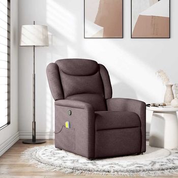 vidaXL Sillón de masaje reclinable de tela marrón oscuro