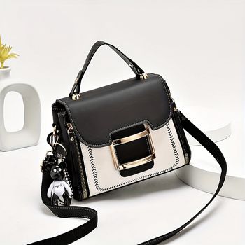 Bolso de mano de contraste de color de moda, bolso cruzado con hebilla decorativa para mujer, elegante bolso de mano cuadrado mini con asa superior