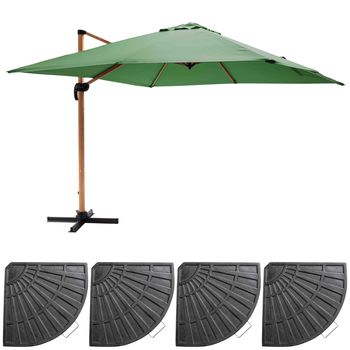 Parasol excéntrico inclinable cuadrado (3 x 3 m) + 4 losas de lastre