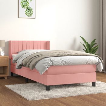 vidaXL Cama box spring con colchón terciopelo rosa 90x190 cm