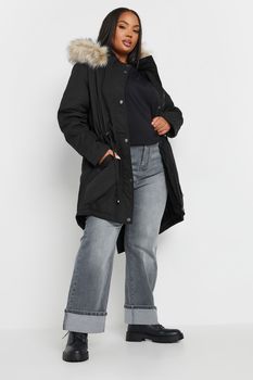 Yours Abrigo Parka Negra Con Capucha , Mujer Curvy Y Tallas Grandes, Yours