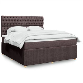 vidaXL Cama box spring con colchón tela marrón oscuro 180x200 cm