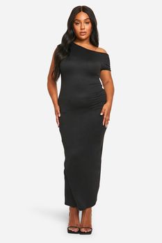 Vestido Plus Súper Maxi Con Escote Barco, Negro