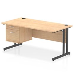 Impulse 1600x800 Desk Maple/Black Cantilever Leg 1x2 Drawer Fixed Ped