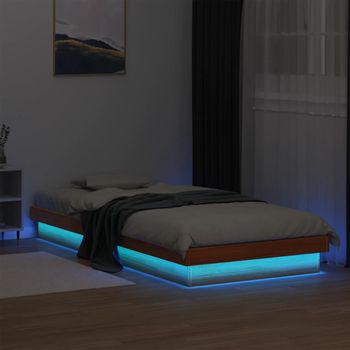 vidaXL Estructura de cama LED madera maciza pino marrón cera 100x200cm