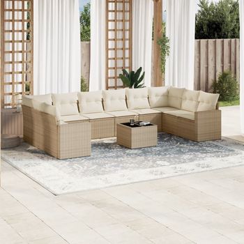 vidaXL Set de sofás de jardín 11pzas con cojines ratán sintético beige