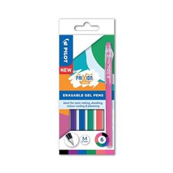 Pilot FriXion Ball Stick Erasable Gel Pens Wallet Assorted (Pack 6)