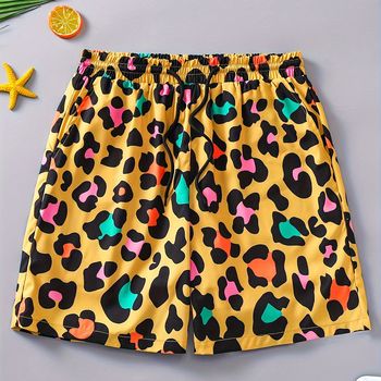 Shorts De Verano Para Hombres Con Estampado De Leopardo Colorido, Cómodos Y Casuales Para Actividades Al Aire Libre, Playa Y Fiestas En La Piscina