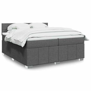 vidaXL Cama box spring con colchón tela gris oscuro 200x200 cm