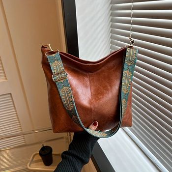 Bolso Cruzado De Gran Capacidad Y Sencillo, Bolso De Hombro De Cuero Sintético Multifuncional Y Casual