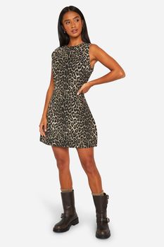 Vestido Petite Mini Vaquero Con Estampado De Leopardo, Multi