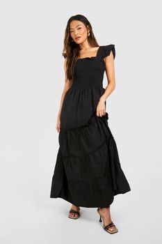 Vestido Maxi Escalonado De Algodón, Negro