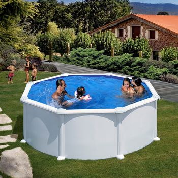 Piscina elevada desmontable de acero blanco redonda gre ø 3,5 x 1,32 m