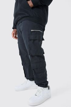 Pantalón Plus Ajustado Cargo Con Cordón Elástico Extendido, Negro