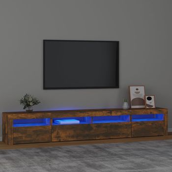 vidaXL Mueble de TV con luces LED color roble ahumado 240x35x40 cm