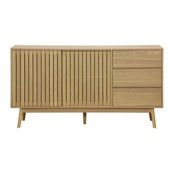 Cómoda de madera escandinava con 2 puertas y 3 cajones