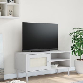 vidaXL Mueble de TV SENJA aspecto ratán madera pino blanco 106x40x49cm