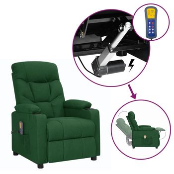 vidaXL Sillón de masaje elevable tela verde oscuro