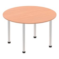 Impulse 1200mm Round Table Beech Top Brushed Aluminium Post Leg