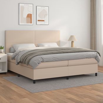 vidaXL Cama box spring con colchón cuero sintético capuchino 200x200cm