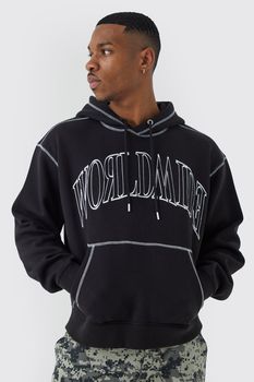 Sudadera Oversize Worldwide Con Capucha Y Costuras En Contraste, Negro