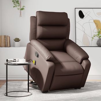 vidaXL Sillón reclinable de masaje de pie de cuero sintético marrón