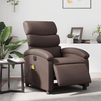 vidaXL Sillón de masaje reclinable eléctrico cuero sintético marrón