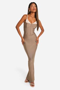 Vestido Maxi De Gasa Estilo Corsé De Tela Doble, Beige