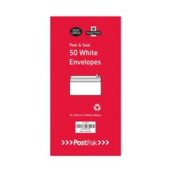 Postpak DL Peel and Seal White 80gsm 10 Packs of 50 Envelopes (500 Pk)