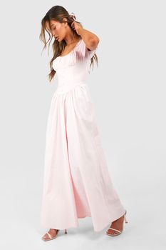 Vestido Maxi Estilo Mesonera Con Mangas Abullonadas, Pink