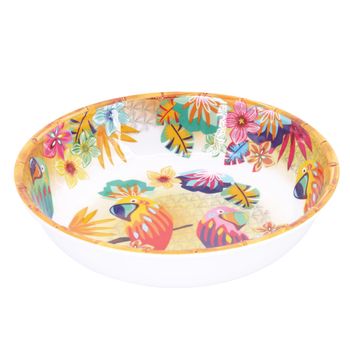 Plato hondo grande de melamina con estampado tropical 23 cm